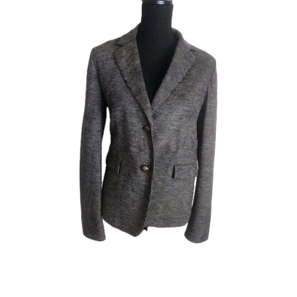Les Copains Women's Blazer US Size Medium Micro Check Tweed Wool Black Tan
